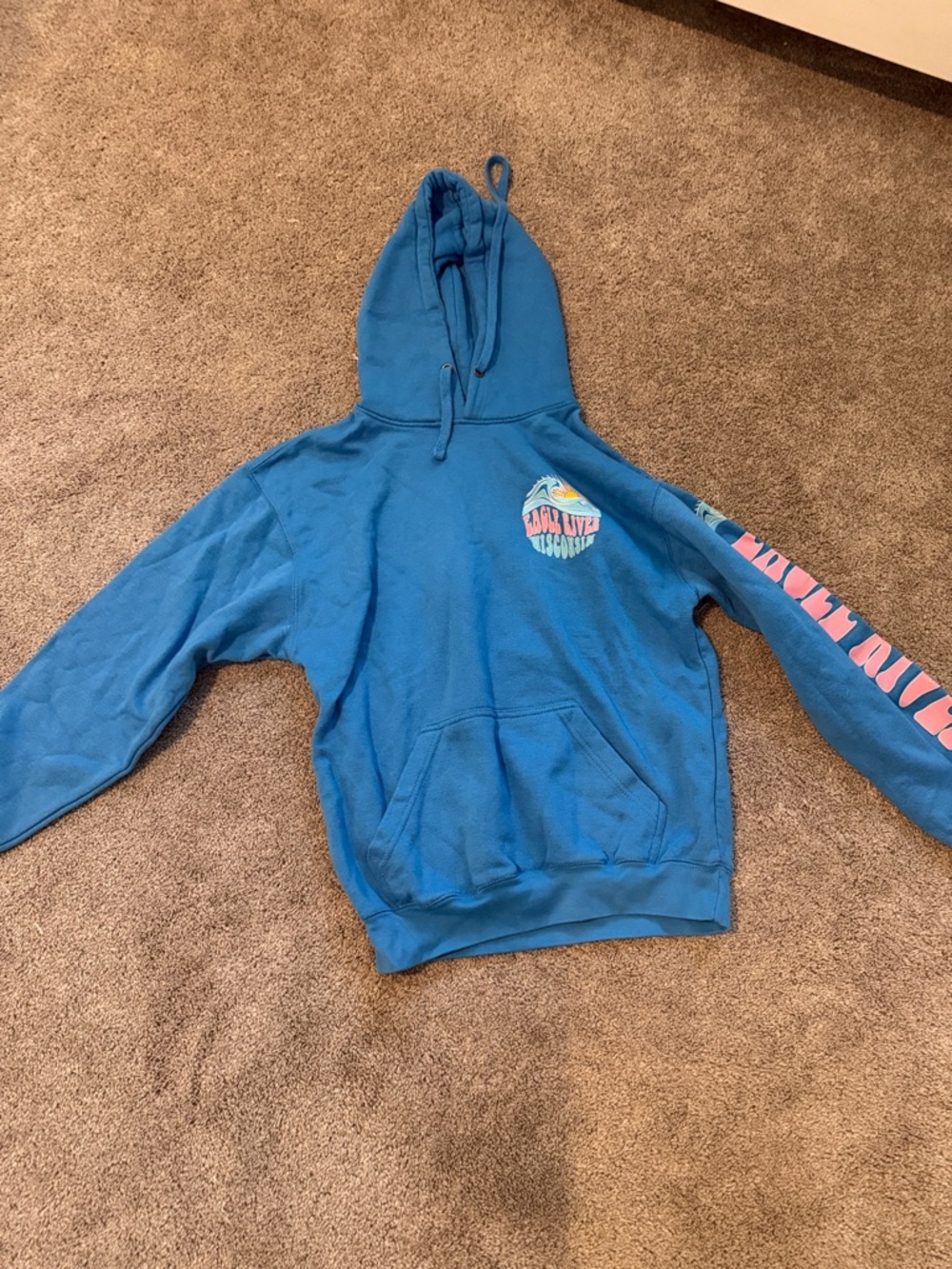 Blue Graphic Pullover Hoodie - Women Sweaters & Cardigans